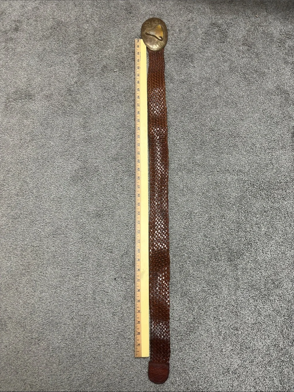 Dairi Moroccan Woven Leather Belt with Etched Brass Buckle and Stone